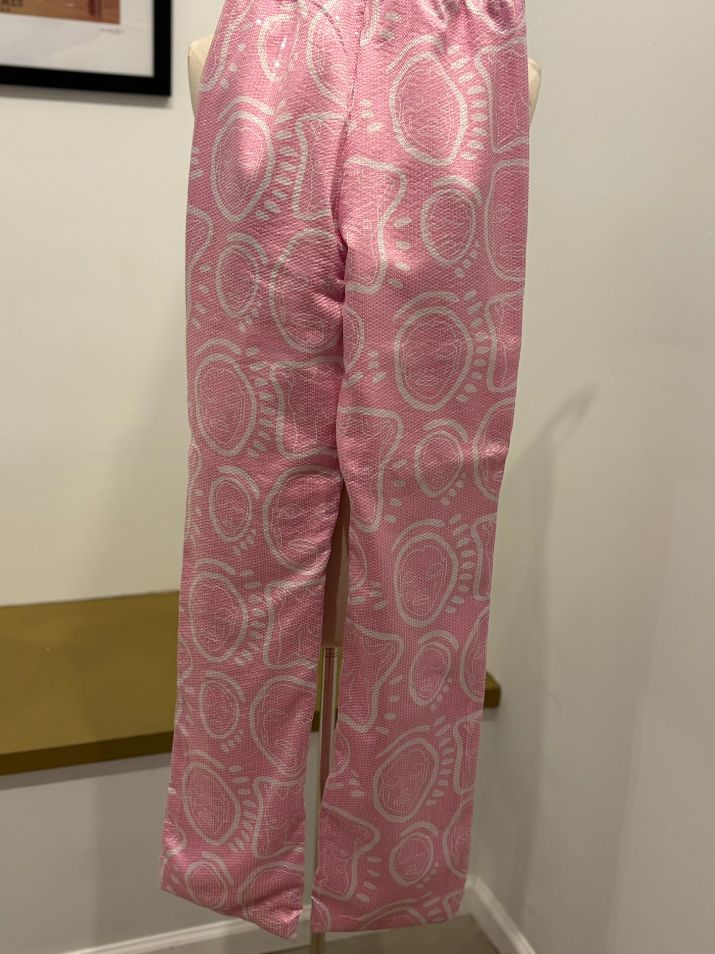 Patrick Church Pink Sequin Face-Print Lounge Set - XS