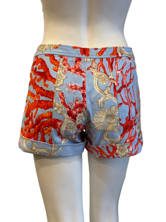 Versace Coral Reef Medusa Vintage Button Print Shorts Blue/Red - Size 40