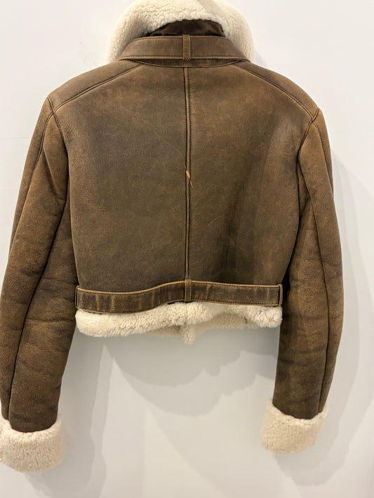 Frame Americano Lamb Shearling Aviator Jacket Brown/Creams - XS