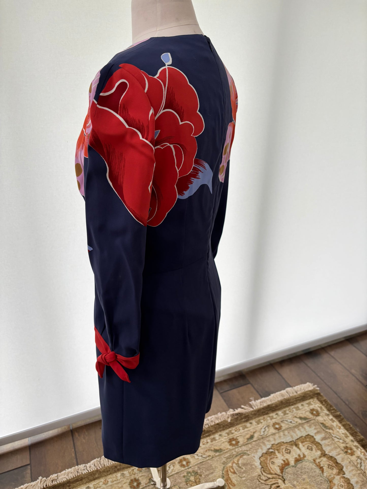 ETRO Navy Floral Dress with Red Tie Detail size 46