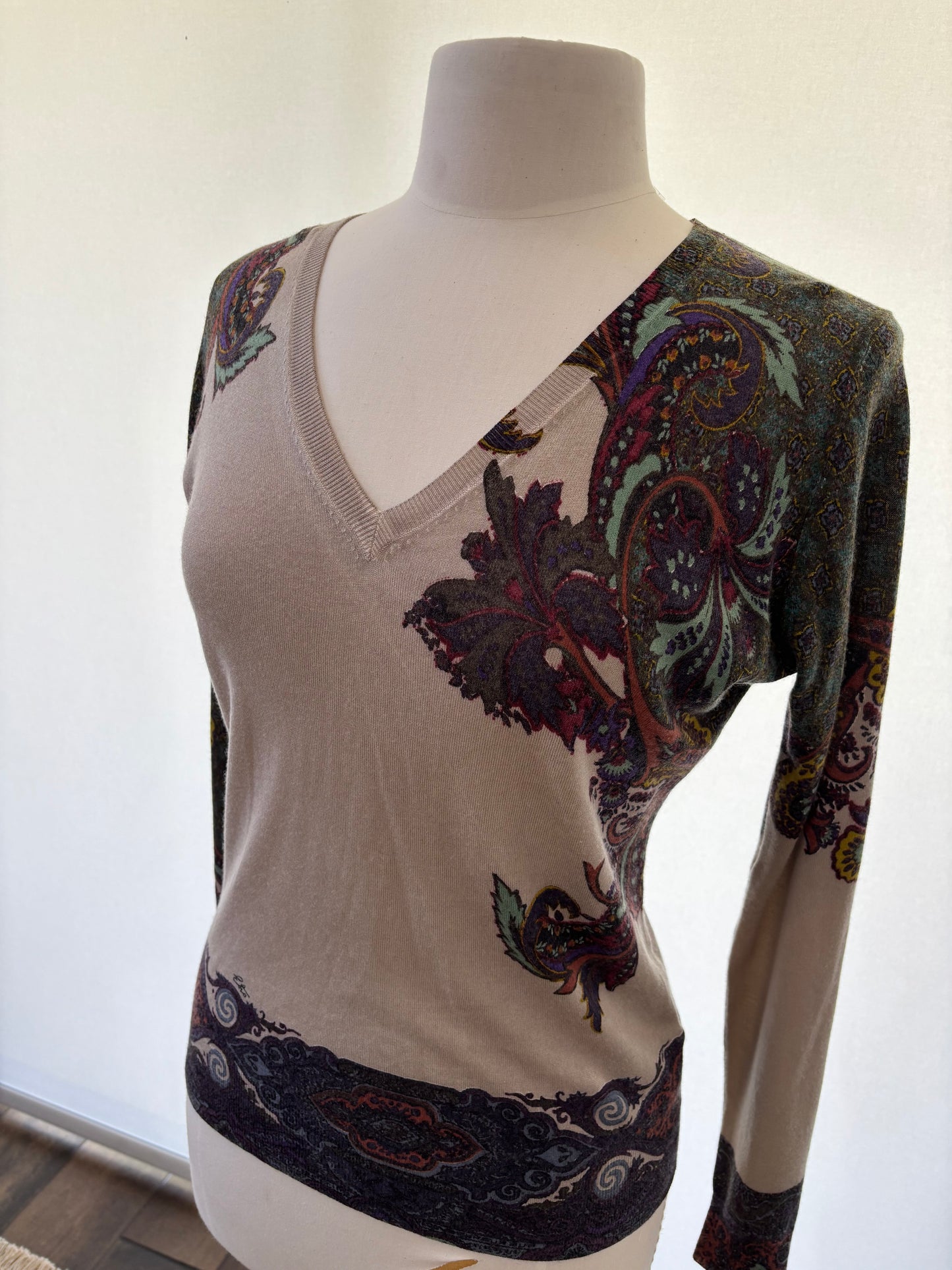 ETRO Taupe Floral Sweater Size 46 Women's