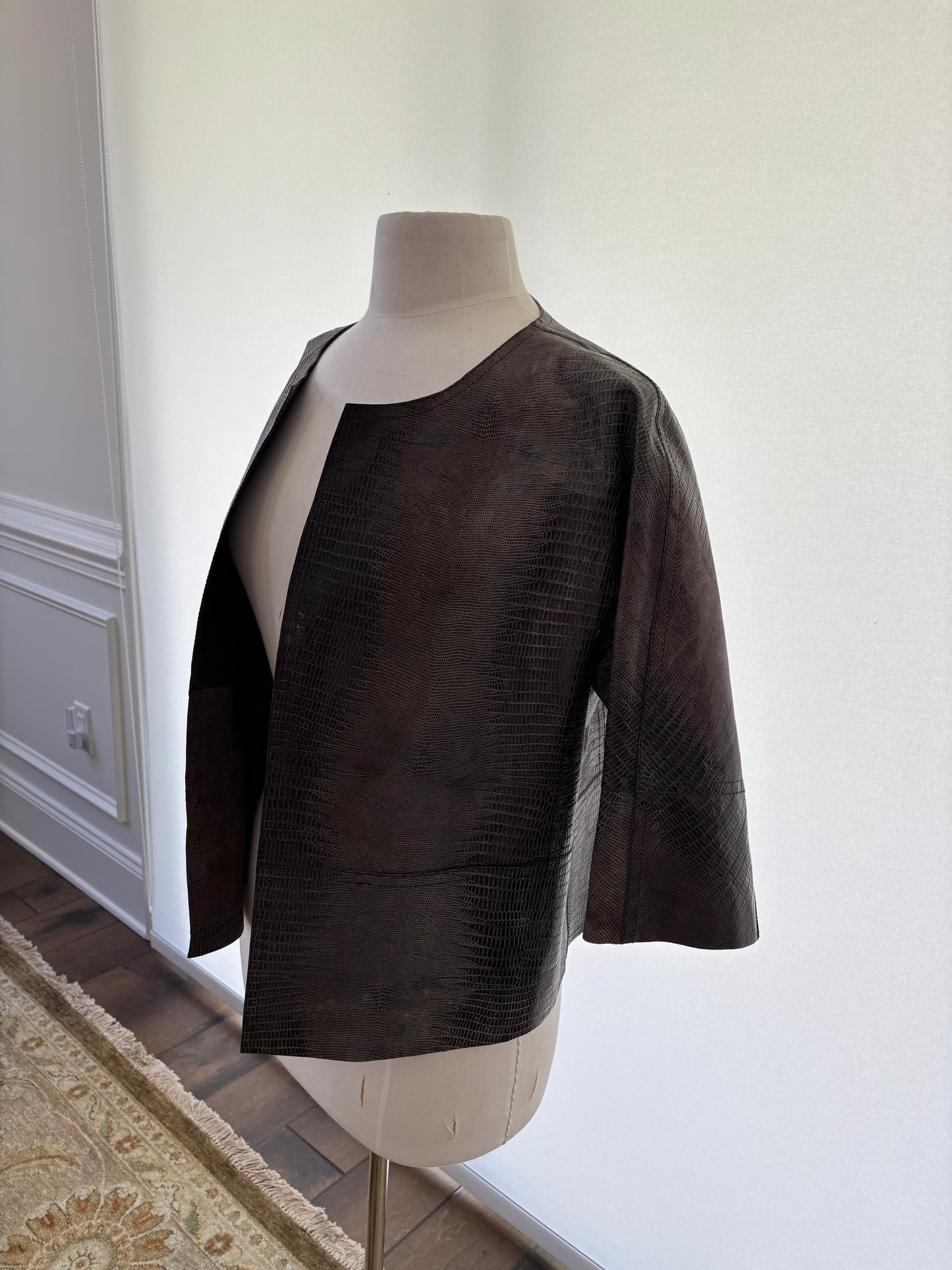 Lafayette 148 Brown unlined Leather Jacket with elbow sleeves Size 10