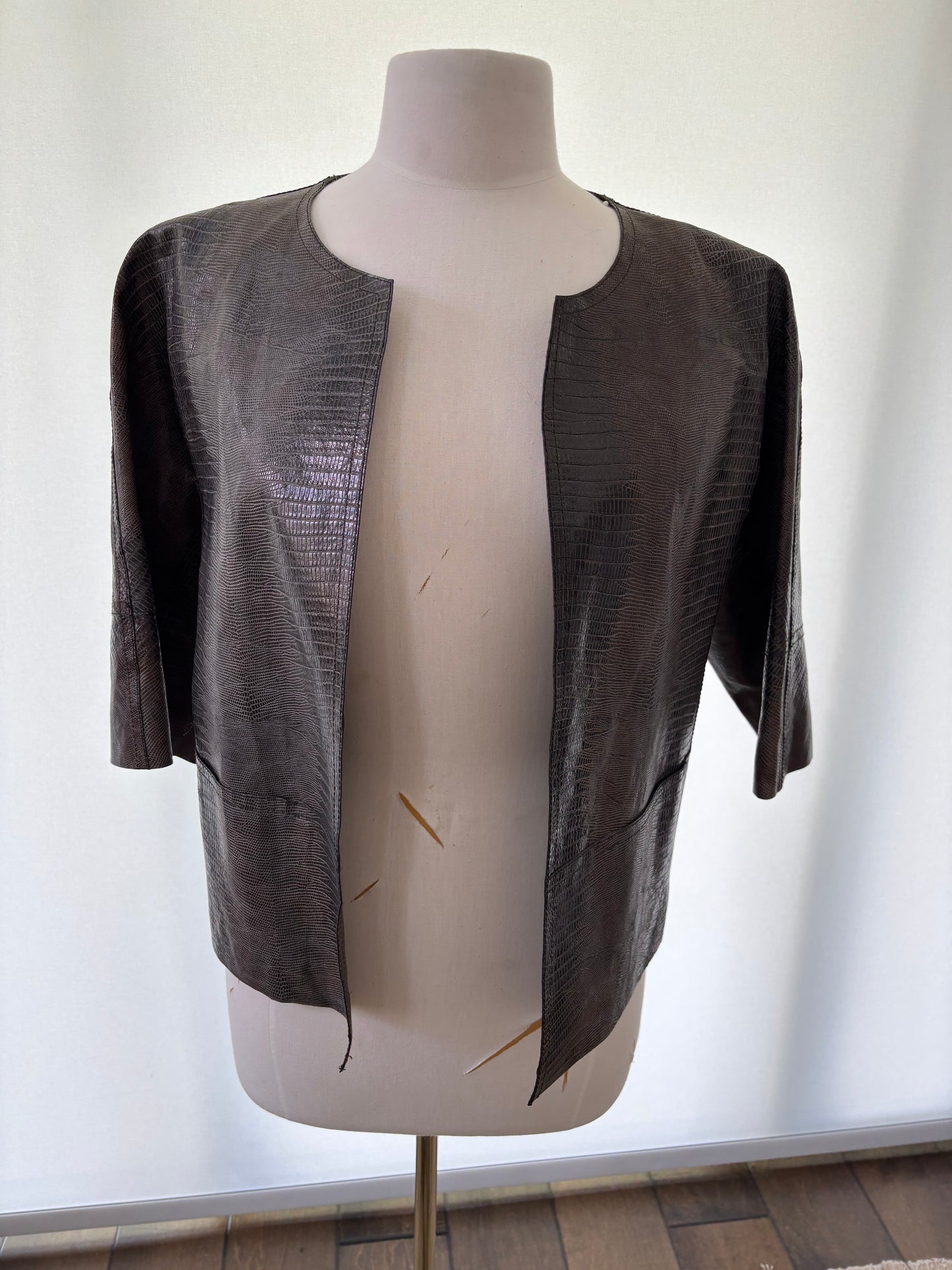 Lafayette 148 Brown unlined Leather Jacket with elbow sleeves Size 10