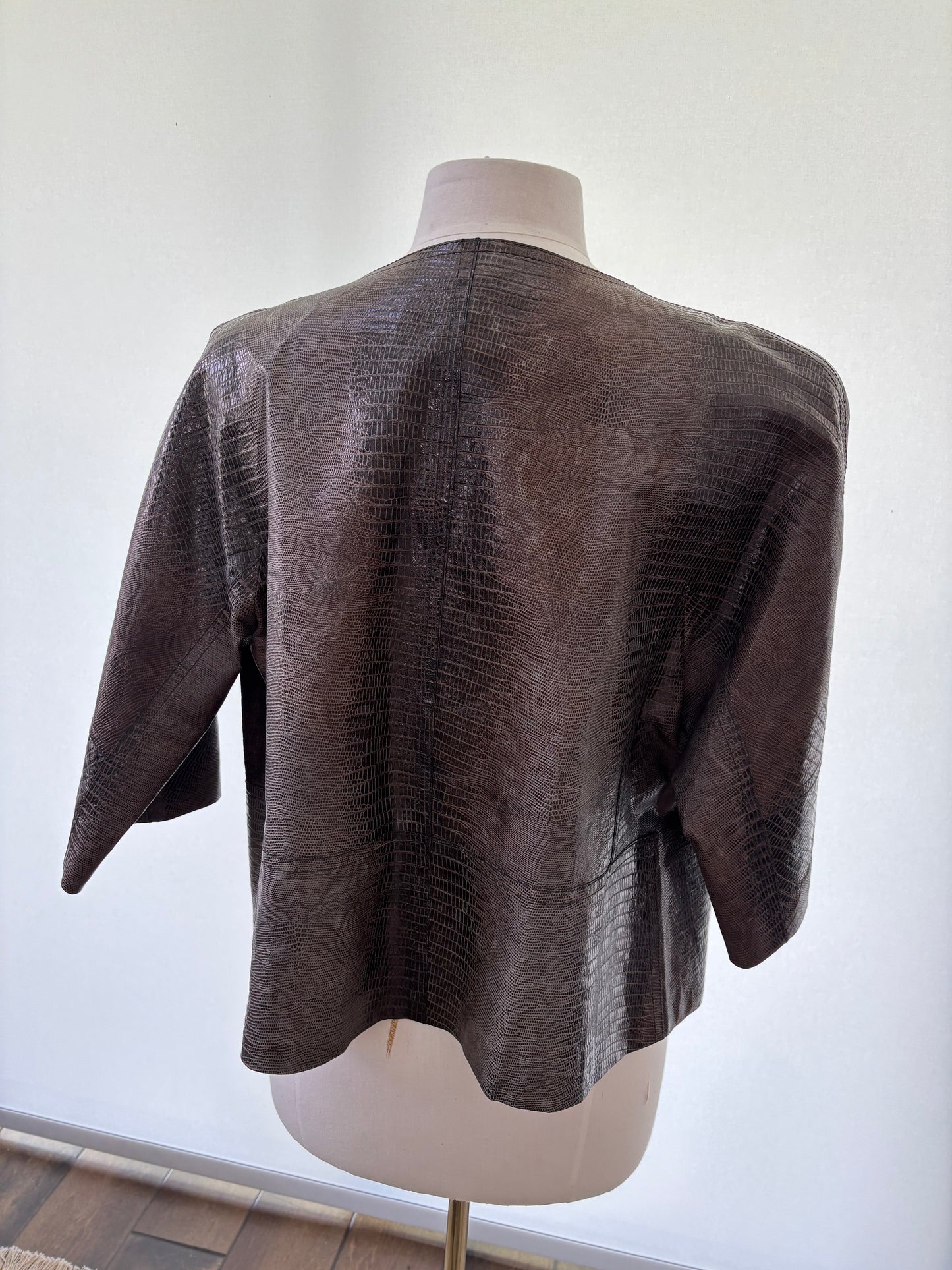 Lafayette 148 Brown unlined Leather Jacket with elbow sleeves Size 10