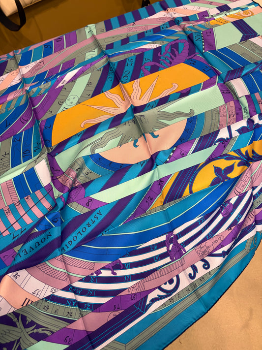 Hermès Astrology Nouvelle Blue/Purple/Pink Colorway 90cm Scarf