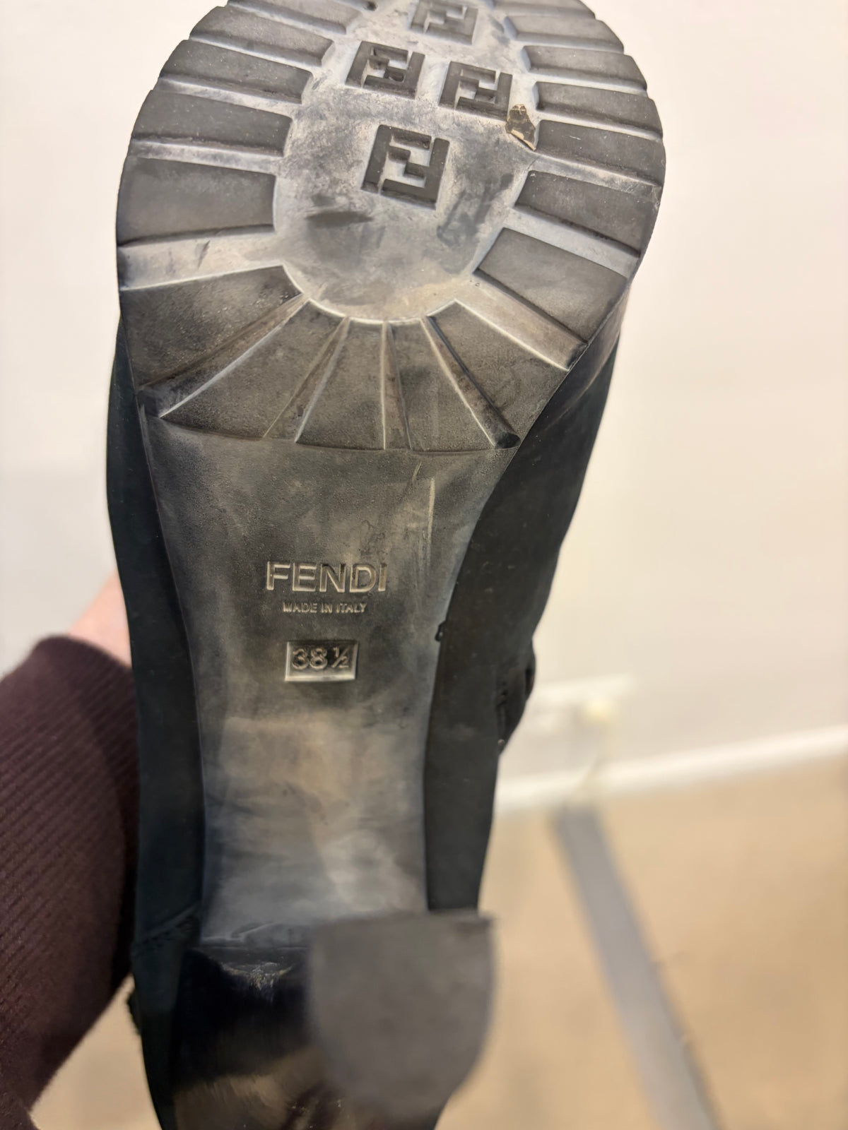 Fendi Black Suede Four-Buckle Knee High Platform Boots - 38.5