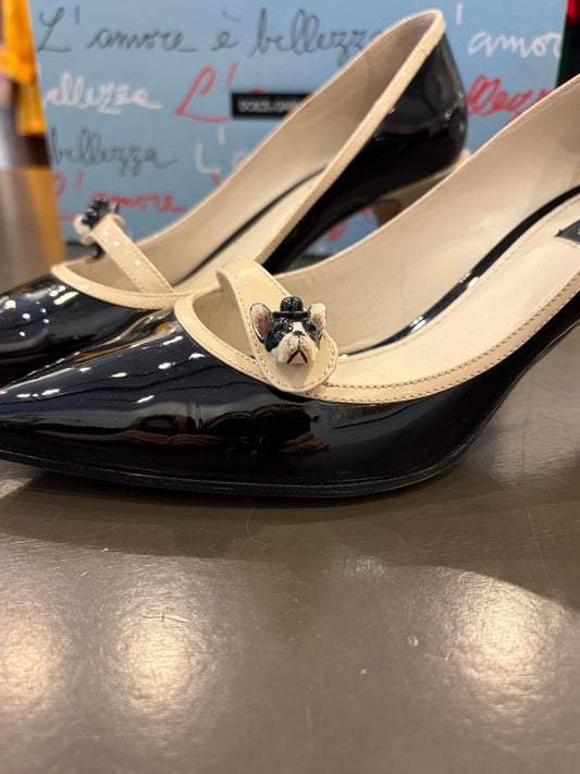 Dolce & Gabbana Black Patent Mary Jane Pumps with Bulldog Detail – Size 41