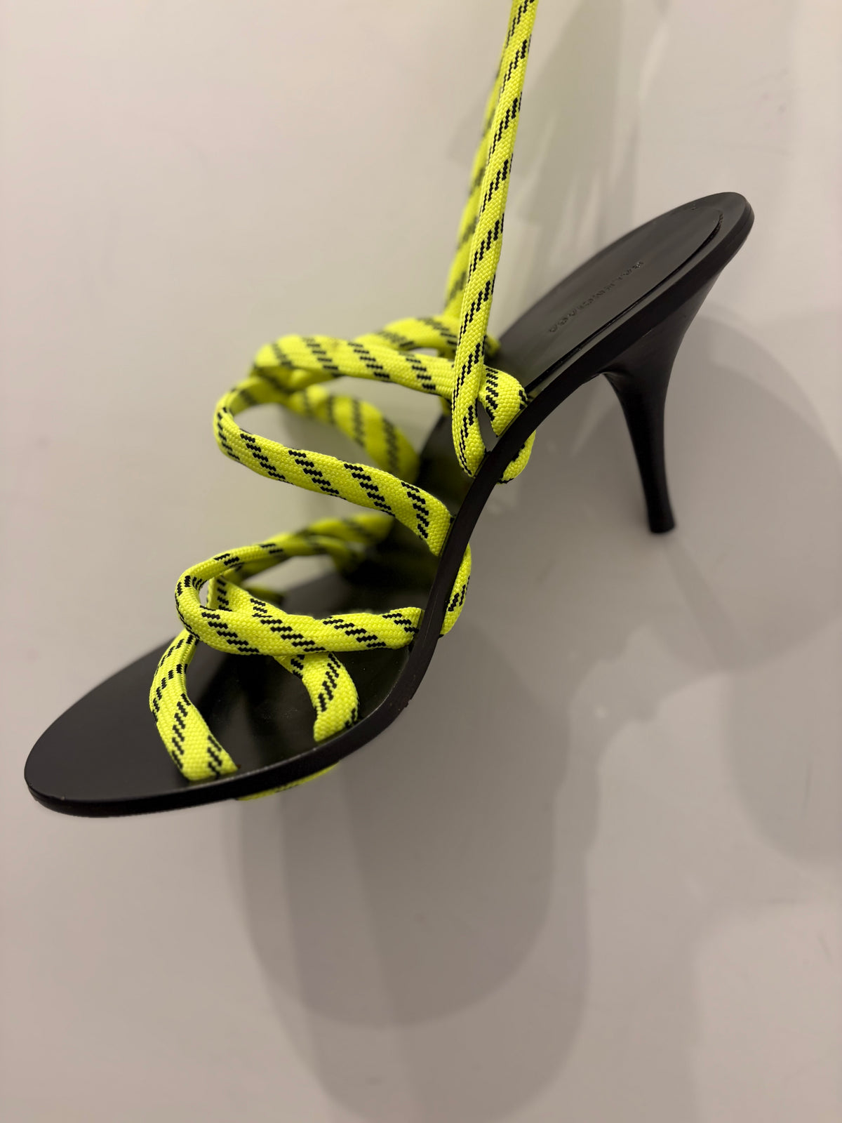 36 Balenciaga Neon Yellow & Black Lace-Up Stilleto Sandals (Heel is 3")