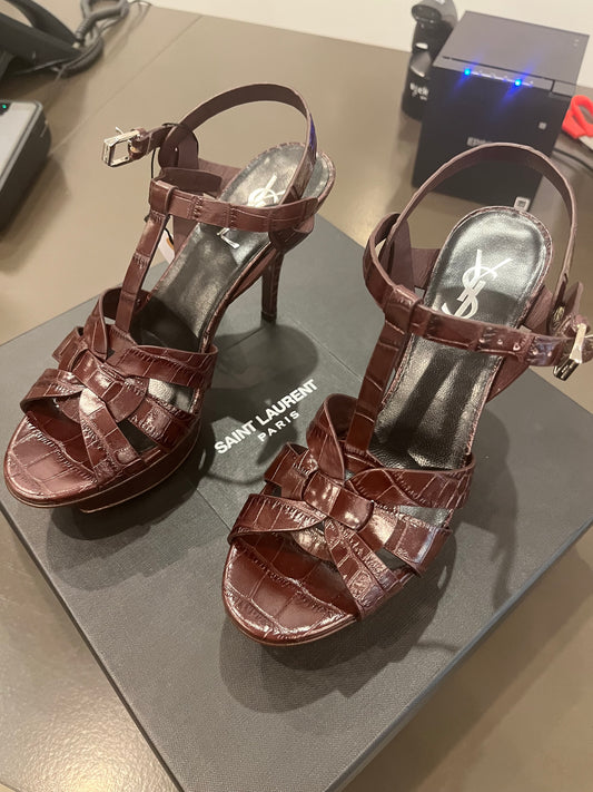 YSL Burgundy croc heels 7