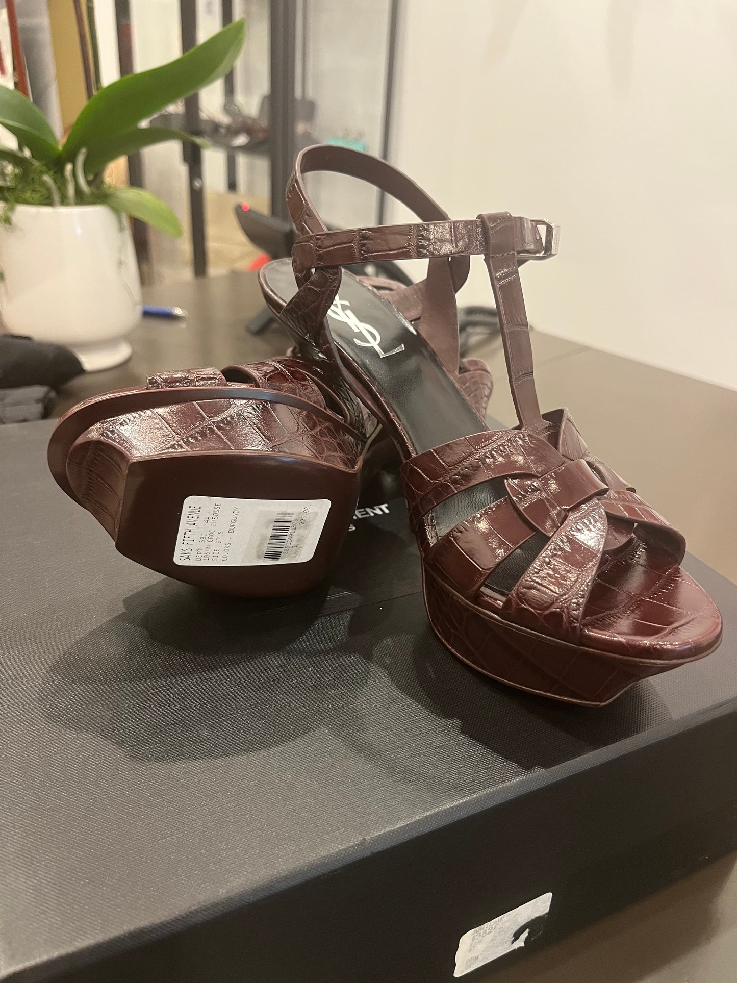 YSL Burgundy croc heels 7