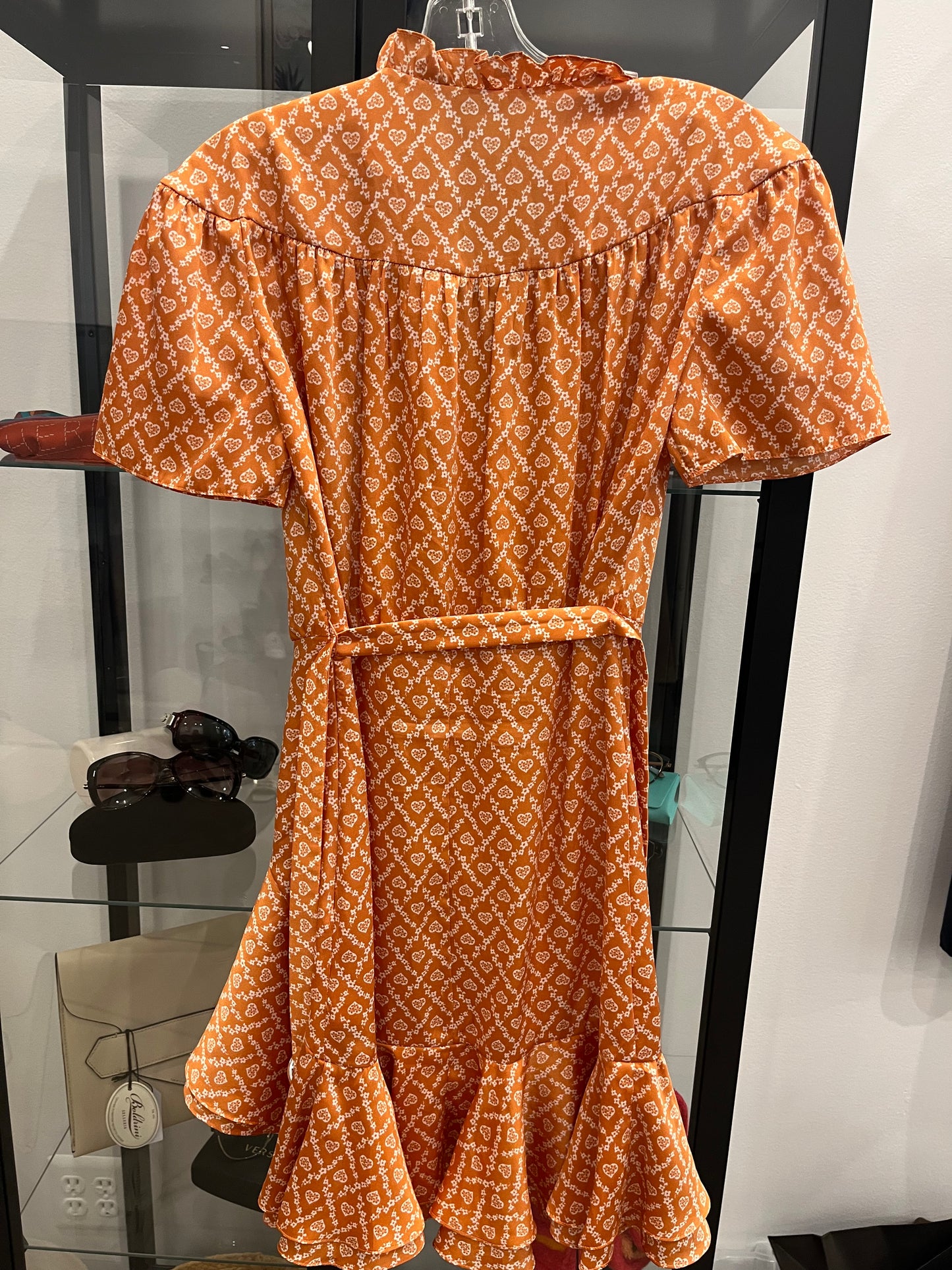 Sandro ruffle belted dress orange