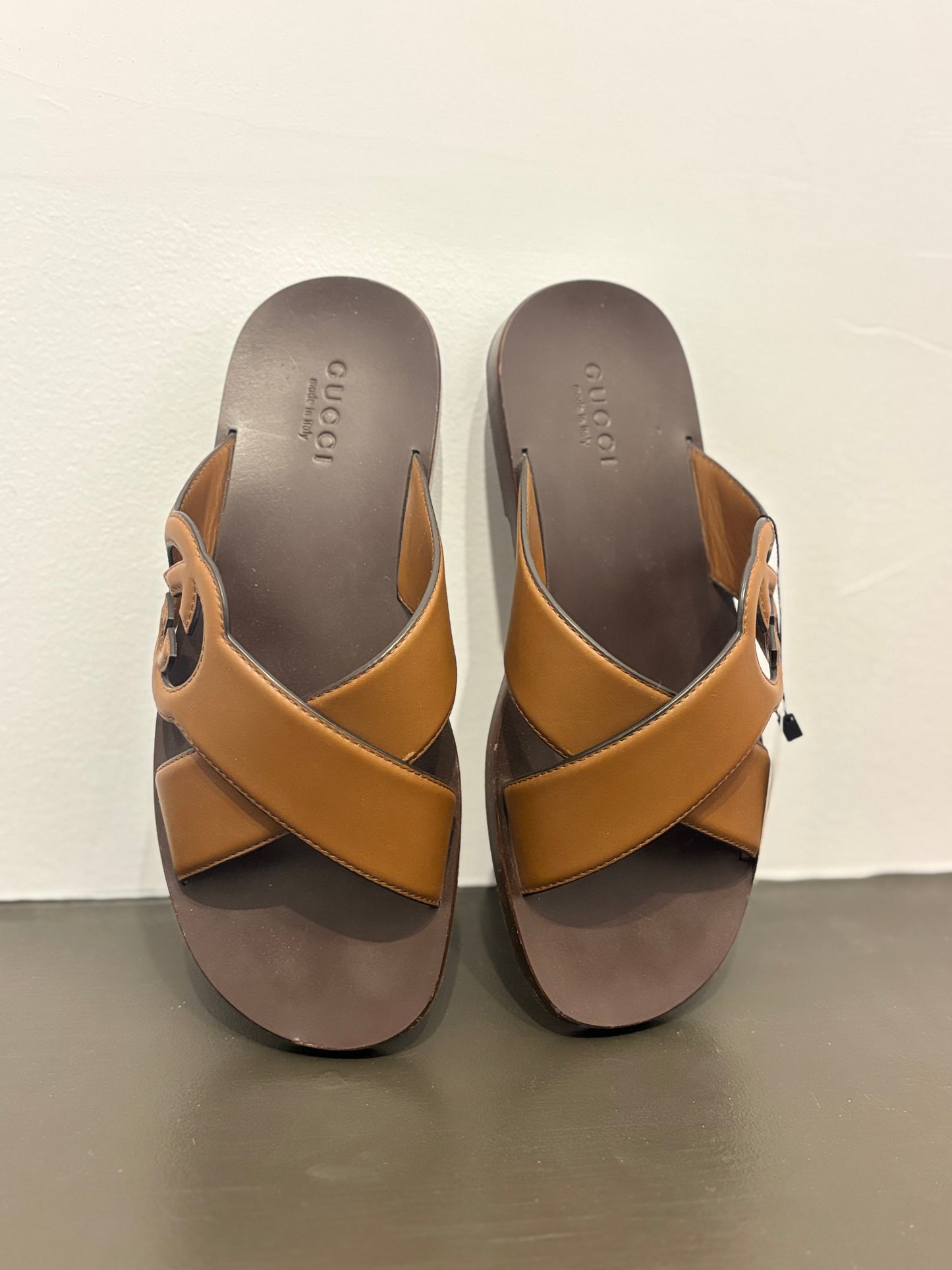 Gucci Leather Crossover Sandals – Tan Men's 9