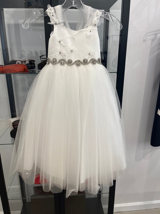 Girls Toddler Dress 2T White with Rhinestones