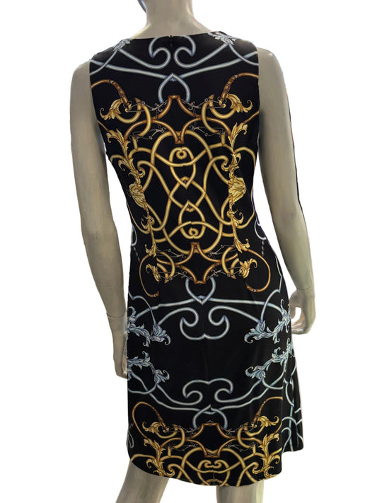 J.McLaughlin Black Gold Chain Print Sleeveless Shift Dress Size - Small