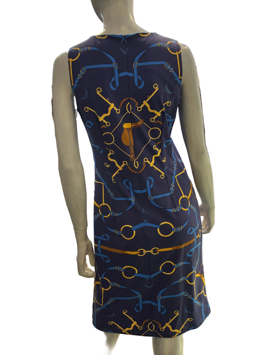 J.McLaughlin Navy Equestrian Print Sleeveless Dress - Size Small