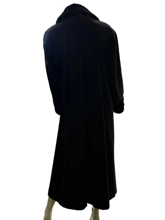 Steve & Searle Black Coat with Persian Lamb Trim – Size 4