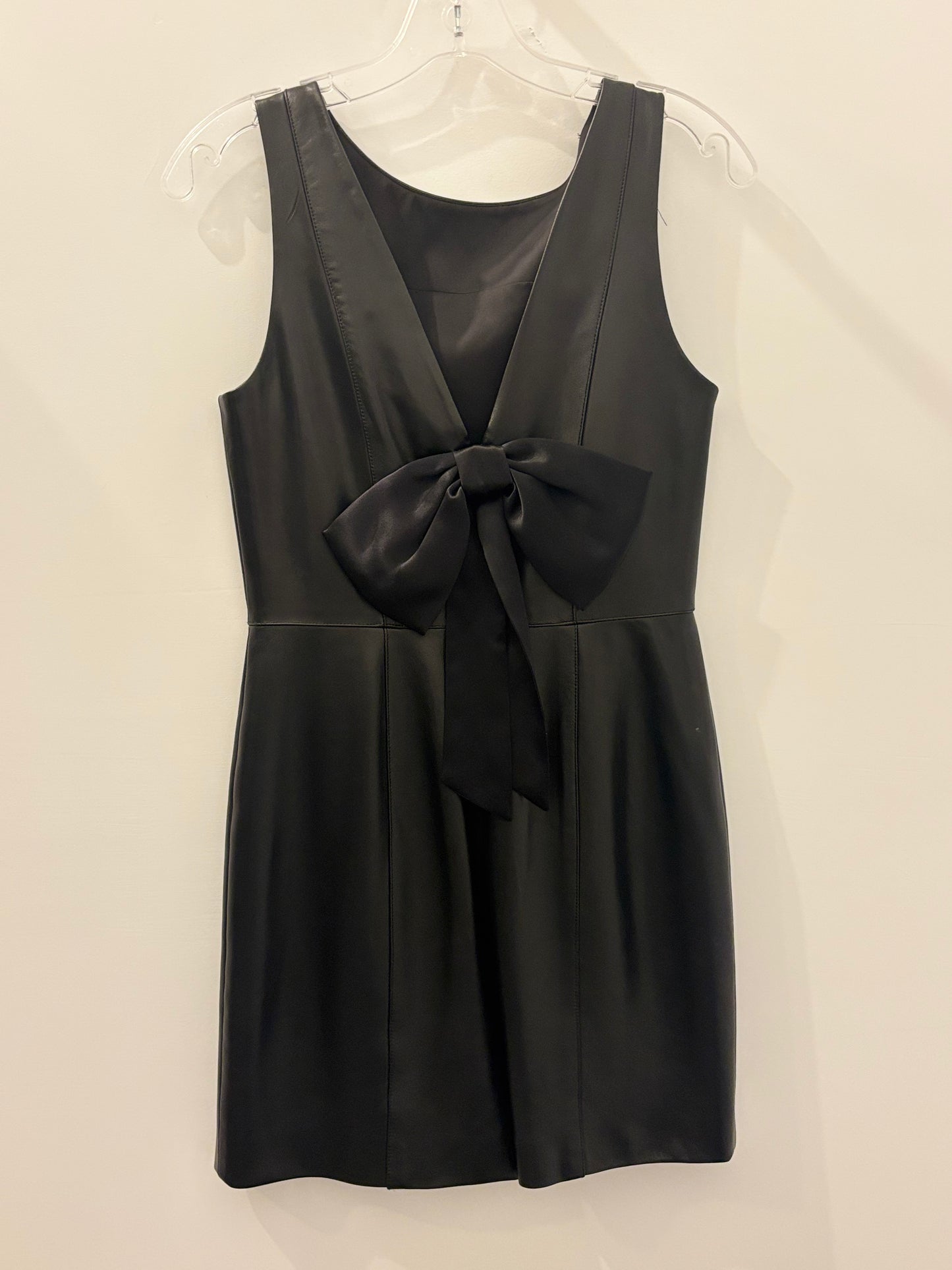 Alice + Olivia Black faux-wrap leather sheath dress 4