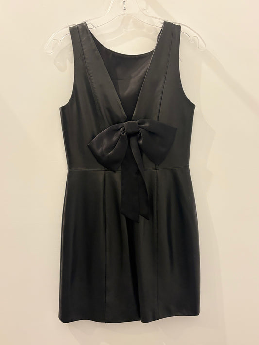 Alice + Olivia Black faux-wrap leather sheath dress 4