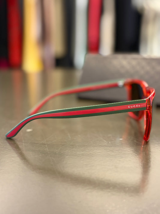Gucci Red Transparent Web Strip Square Sunnglasses GG3535/S
