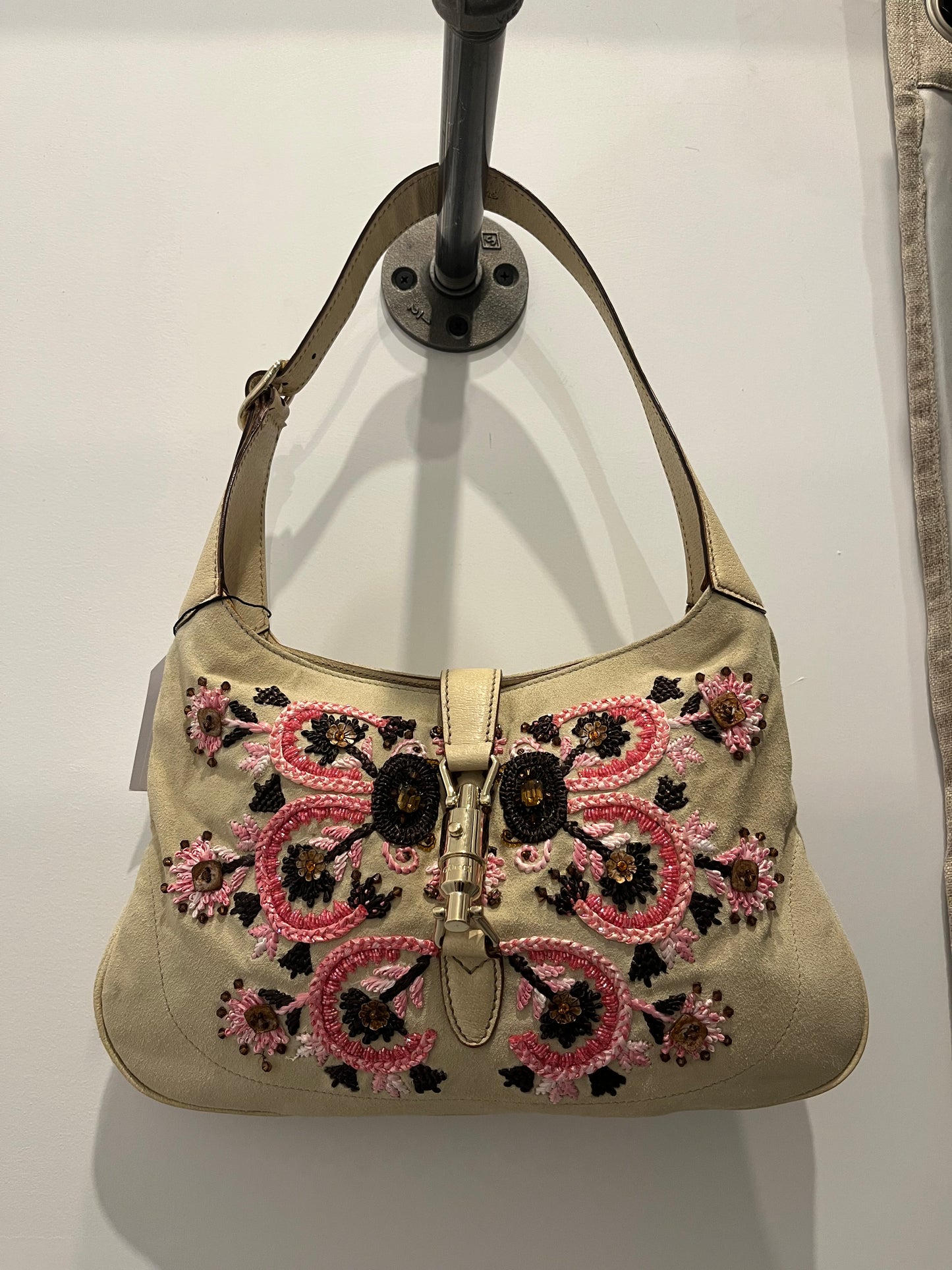 Gucci Embroidered Jackie O collection suede shoulder bag