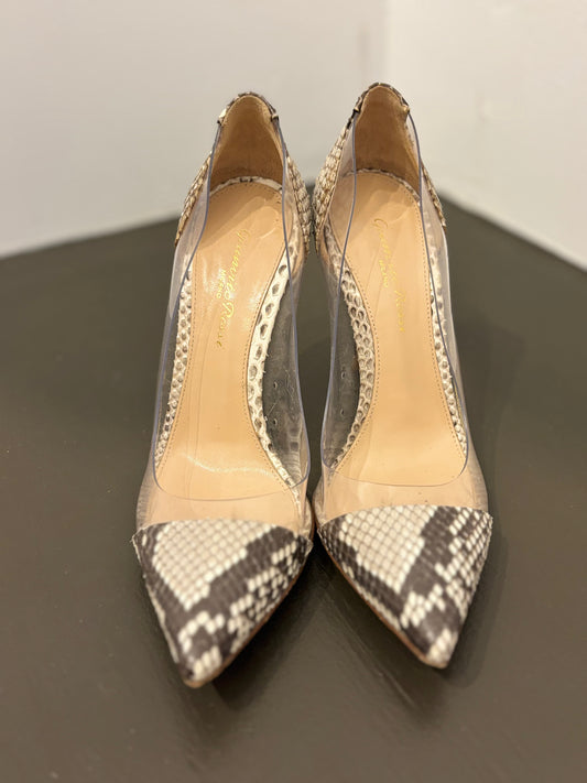 Gianvito Rossi snakeskin/clear pump 36