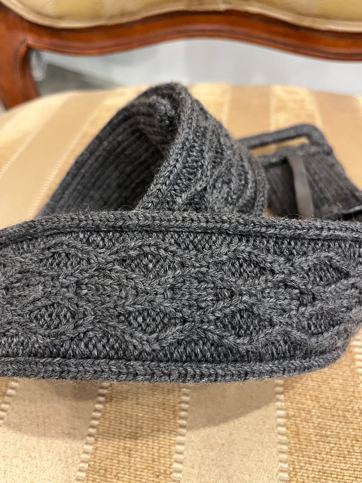 YSL Woven Cable Knit Belt Gray S