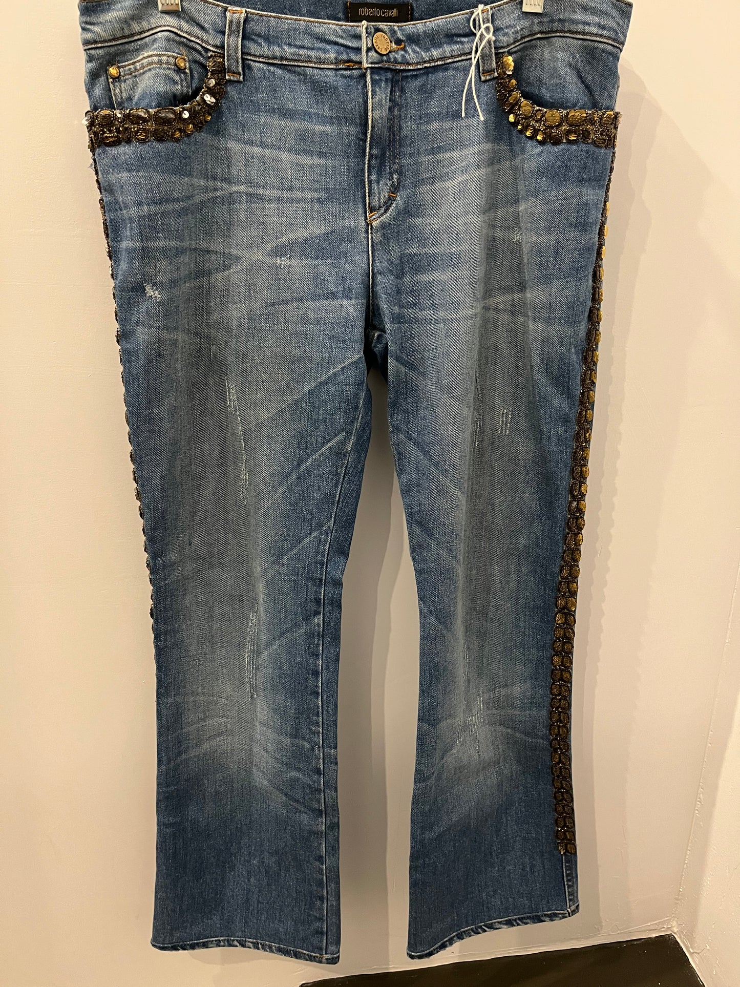 Roberto Cavalli Couture Gold Sequin embellishes jeans 48