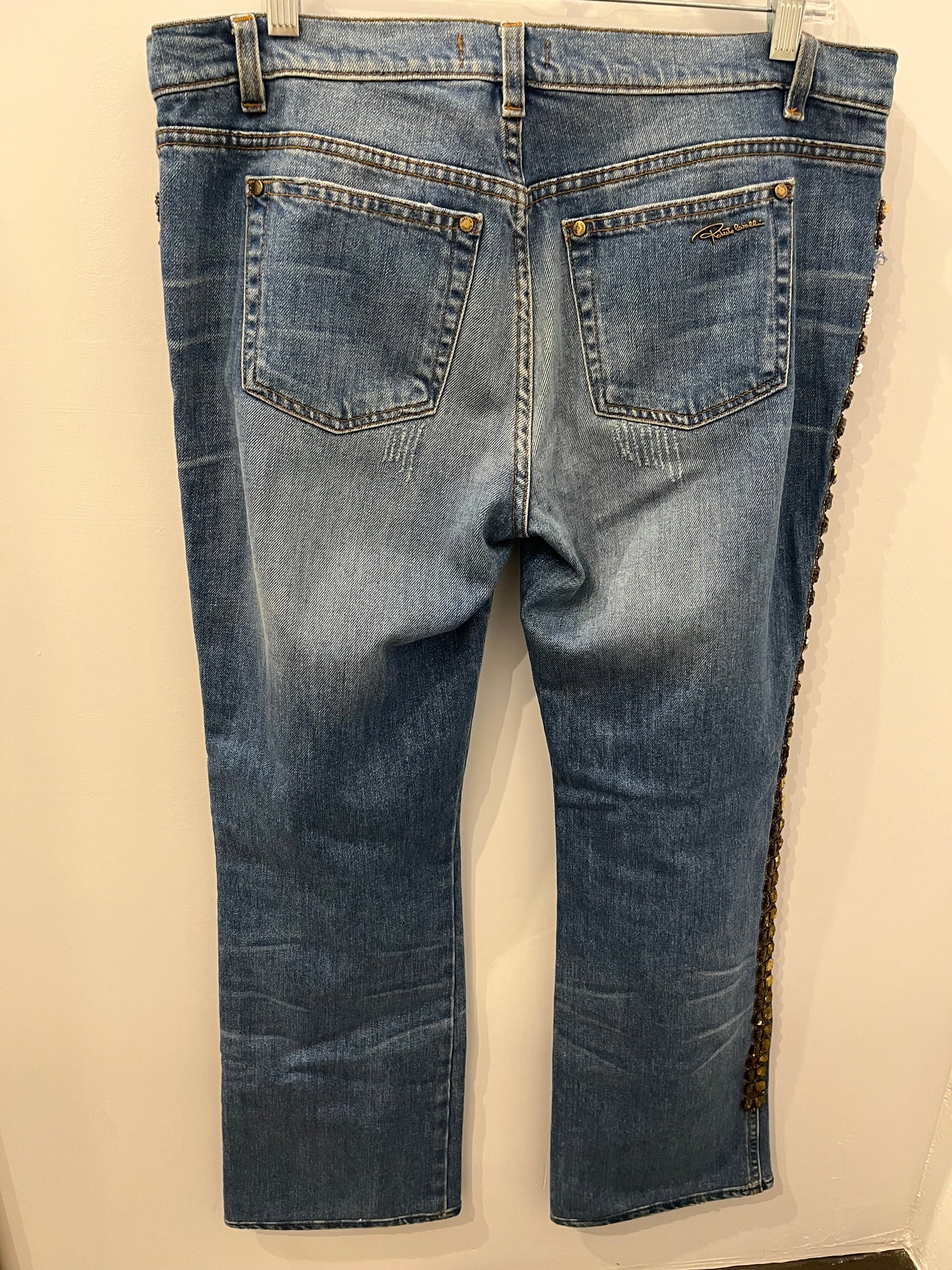 Roberto Cavalli Couture Gold Sequin embellishes jeans 48
