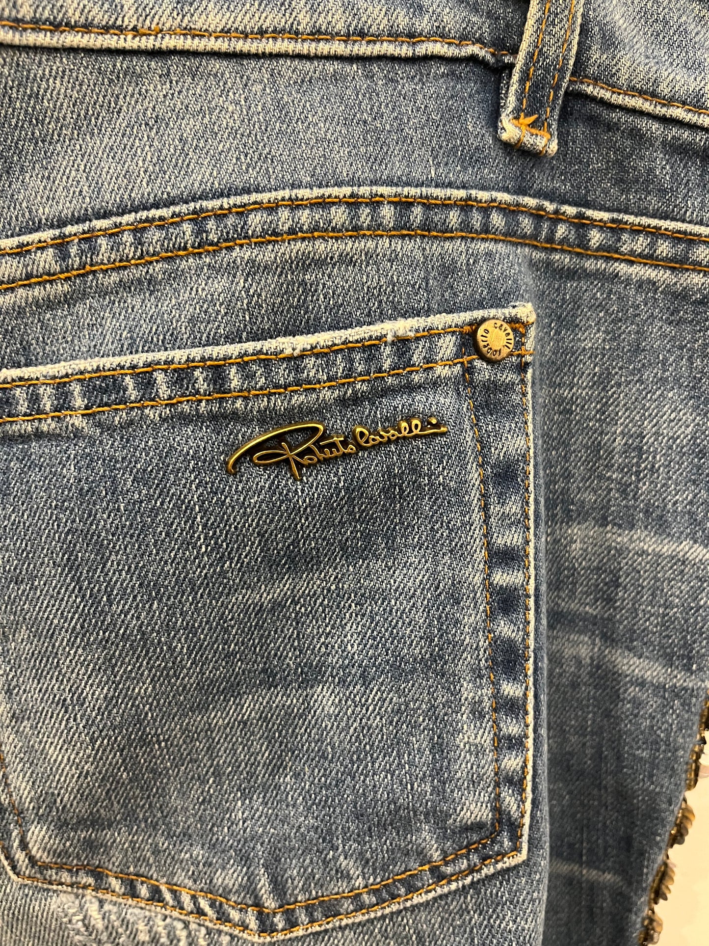 Roberto Cavalli Couture Gold Sequin embellishes jeans 48