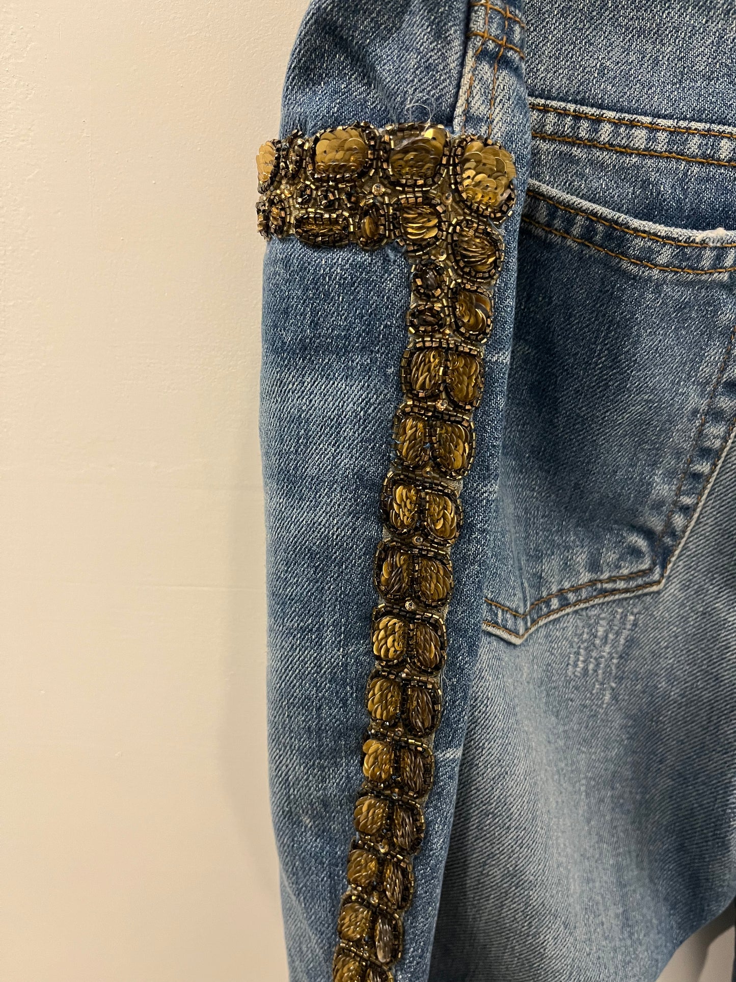 Roberto Cavalli Couture Gold Sequin embellishes jeans 48