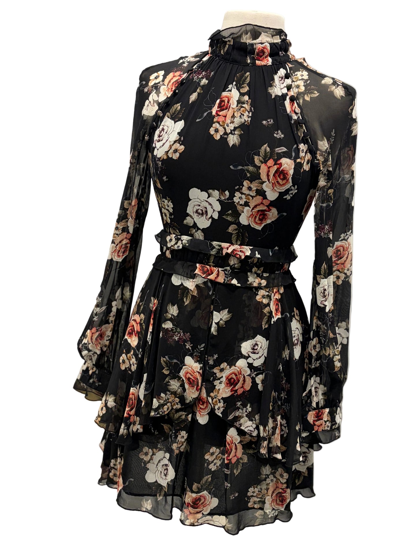 Nicholas Black Floral Sheer Overlay Dress - Size 4