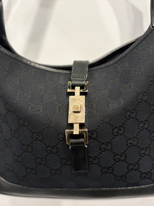 Gucci Vintage Jackie Shoulder Bag - Black GG Canvas