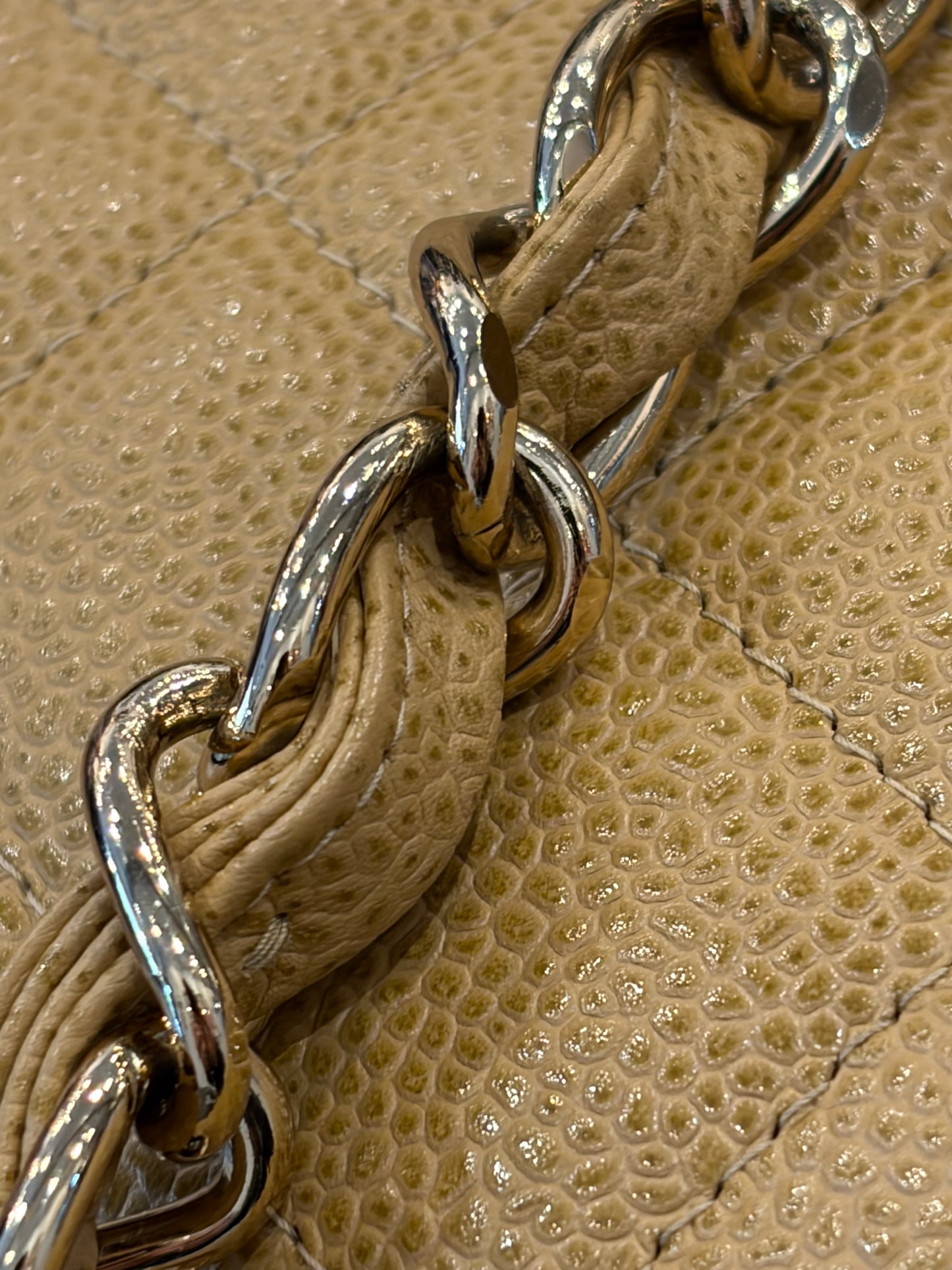 Chanel Vintage Beige Caviar Leather CC Logo Shoulder Tote