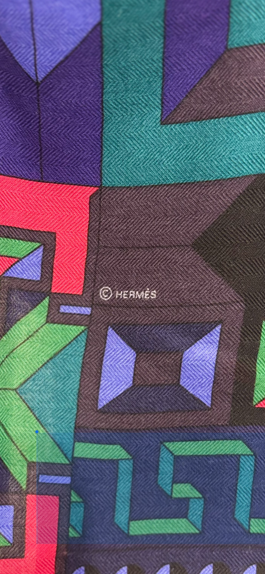 Hermès “Labyrinthine” Cashmere/Silk Shawl 140 – Multicolor Geometric