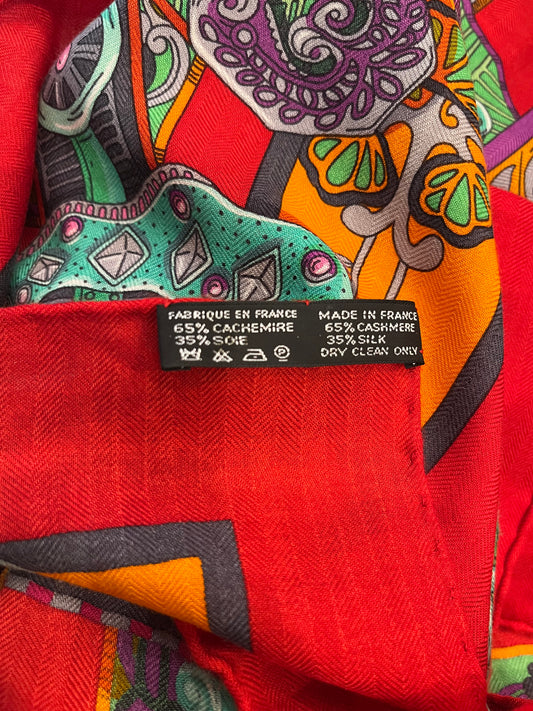 Hermès “Les Sangles de l’Orient” Cashmere/Silk Shawl 140 – Red Multicolor