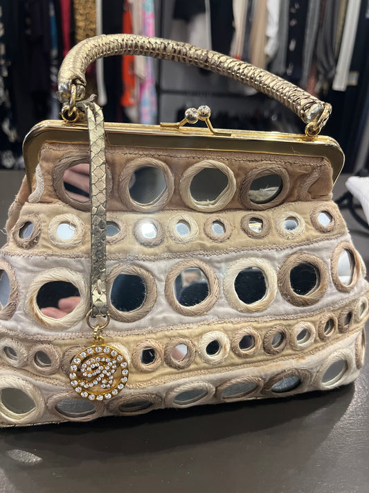 Blumarine mirrored circle top handle bag