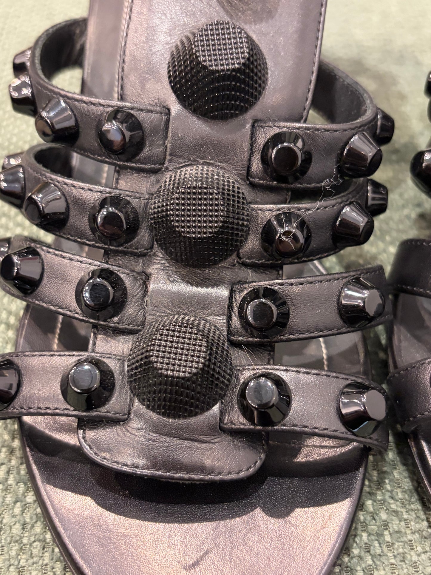 Balenciaga Black Studded Leather Wedge Sandals - Size 39