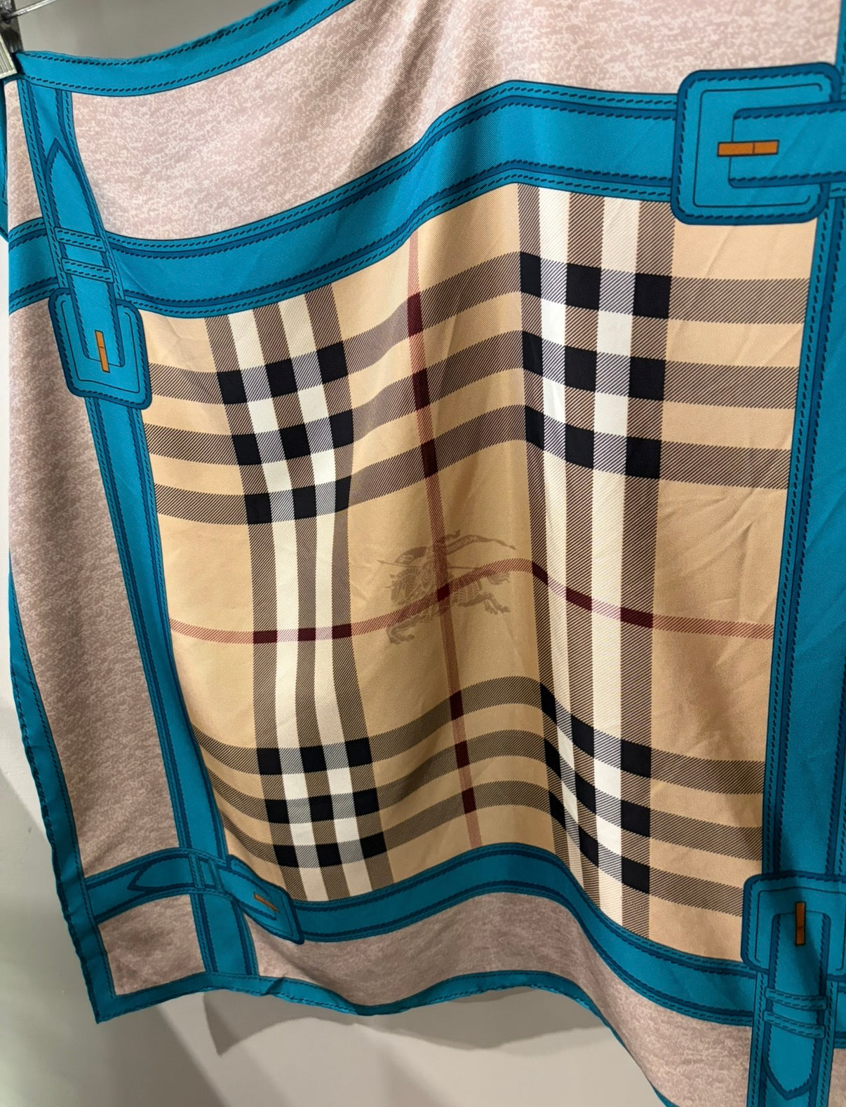 Burberry Haymarket Autumn Colour Silk Kingfisher Check Scarf