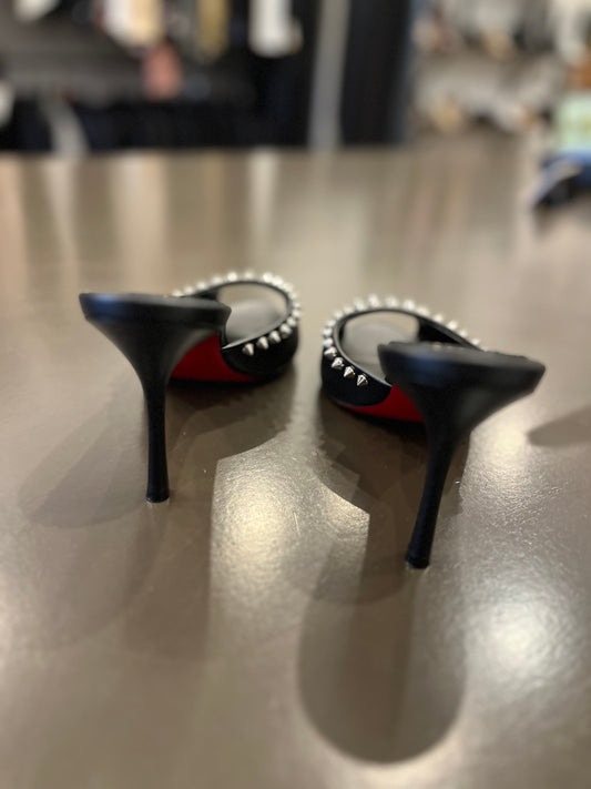 Christian Louboutin Studded Leather Mule Heels – Black 38