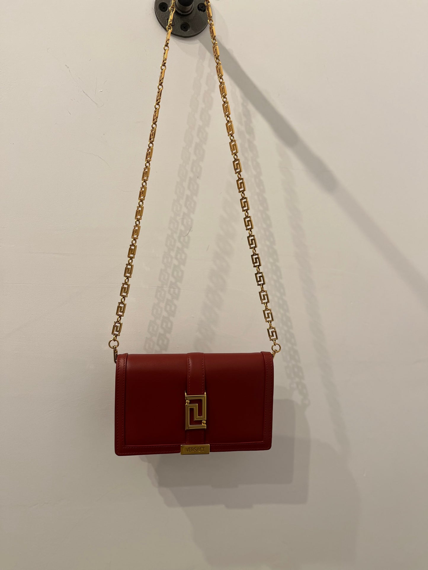 Versace La Greca Leather Clutch / Wallet on Chain – Red