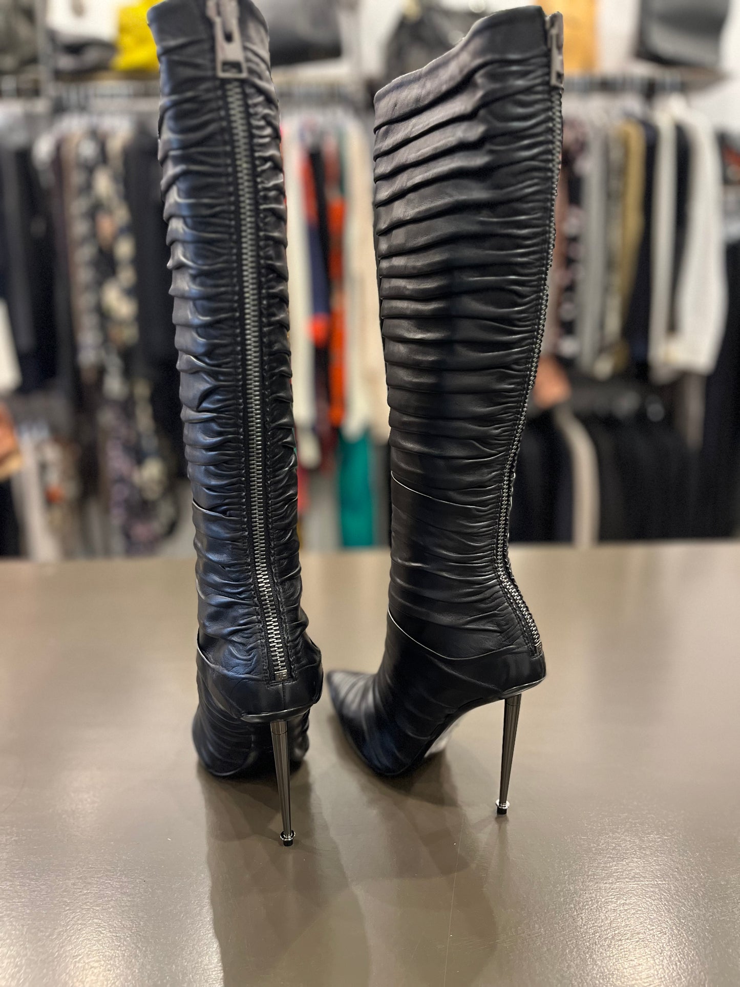 Tom Ford ruched leather boot with metal stilletto heel 38.5