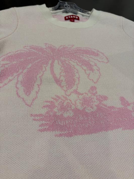 Staud Pink Palm Tree Intarsia Knit Sweater - XS