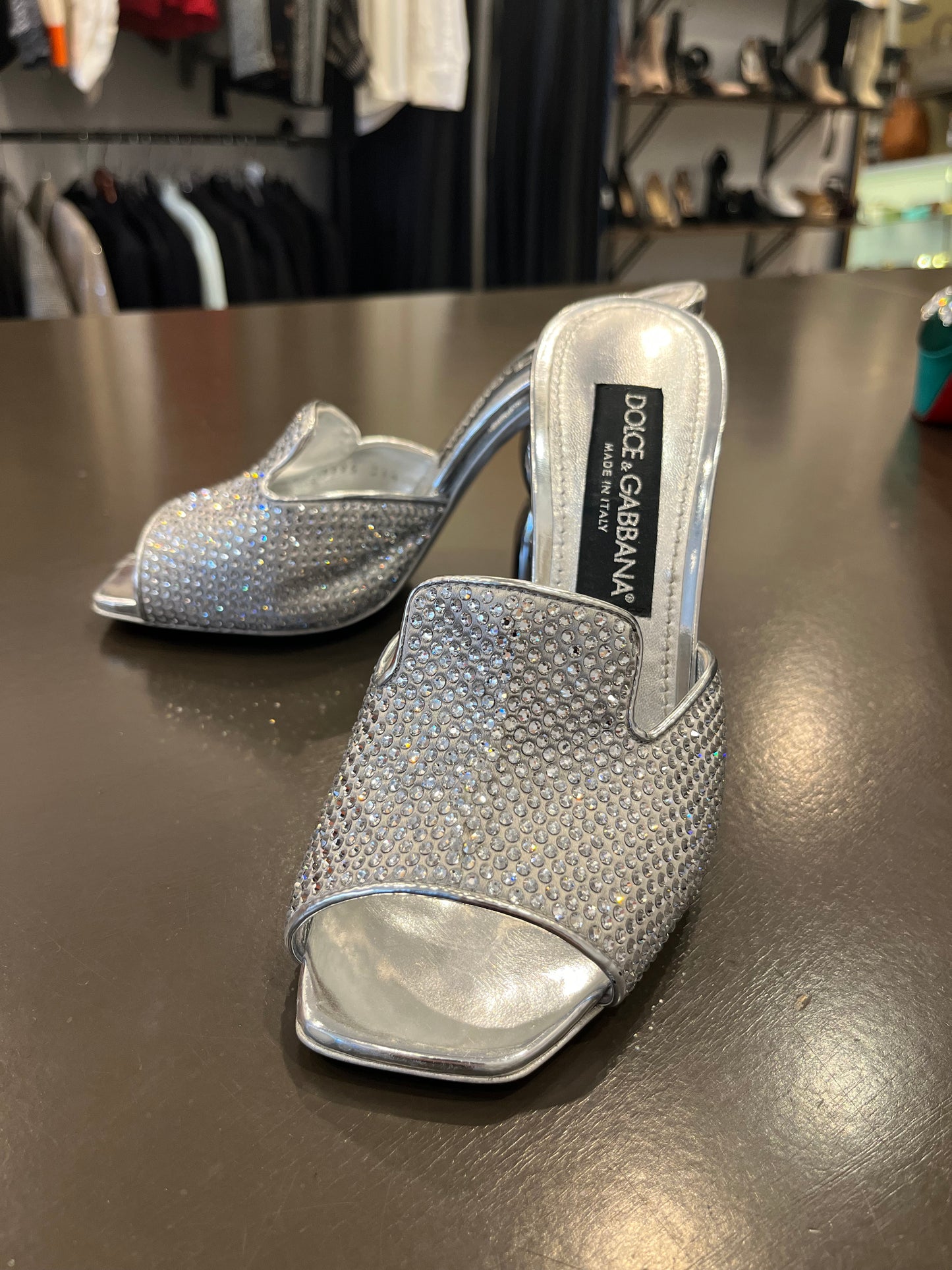 Dolce & Gabbana crystal-embellished logo-heel mule sandals 37.5