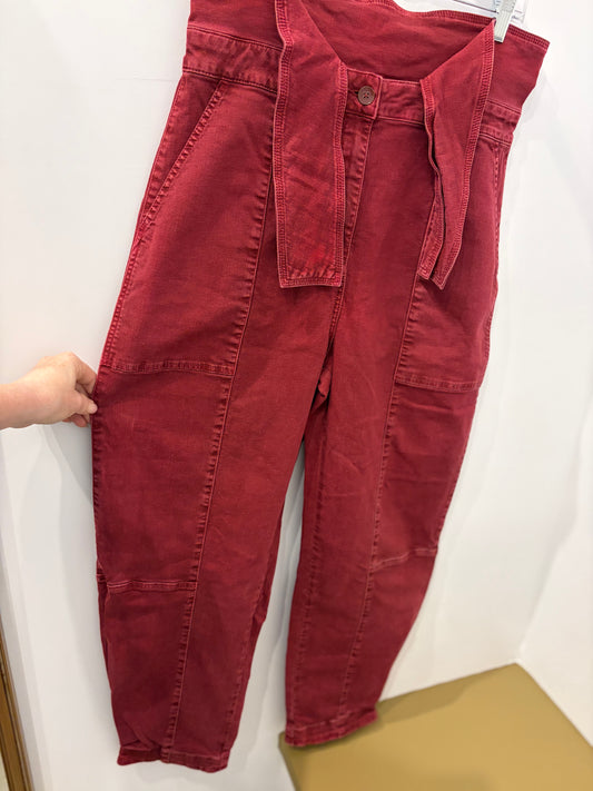 Ulla Johnson Burgundy Belted Barrel Leg Utility Jeans High Rise - 10