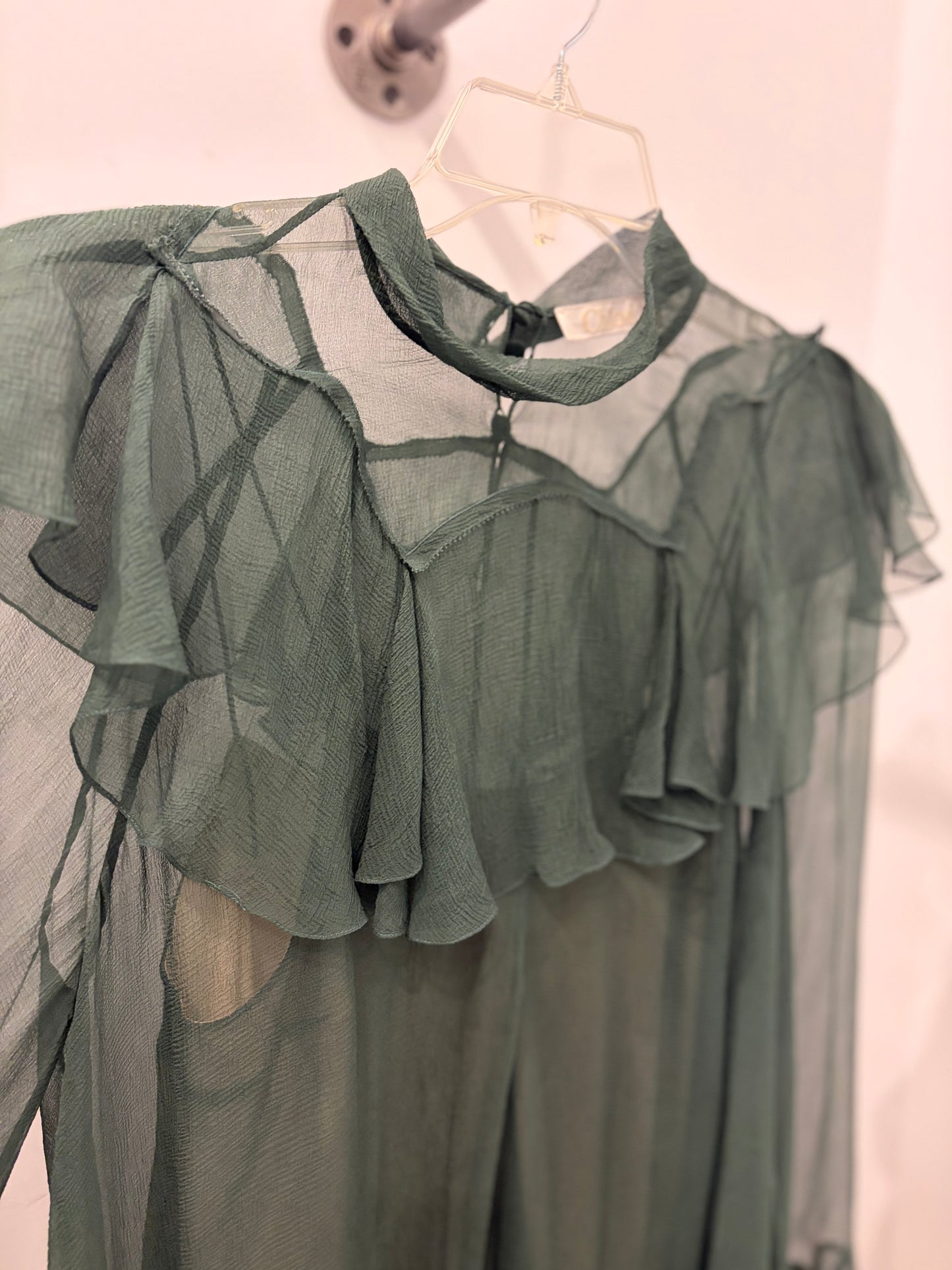 Chloé Sheer Silk Chiffon Ruffle Blouse Cami Set - 42