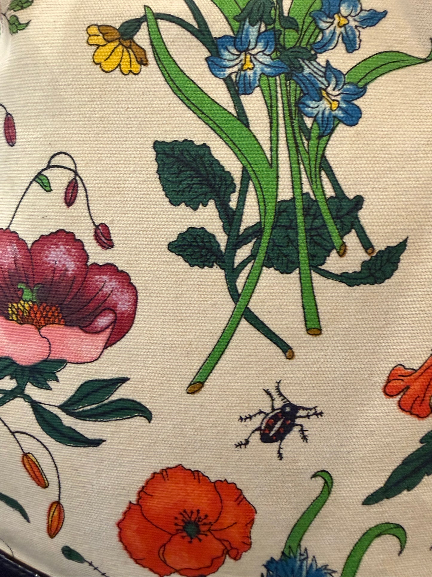 Vintage Gucci Flora Canvas & Navy Leather Drawstring Backpack