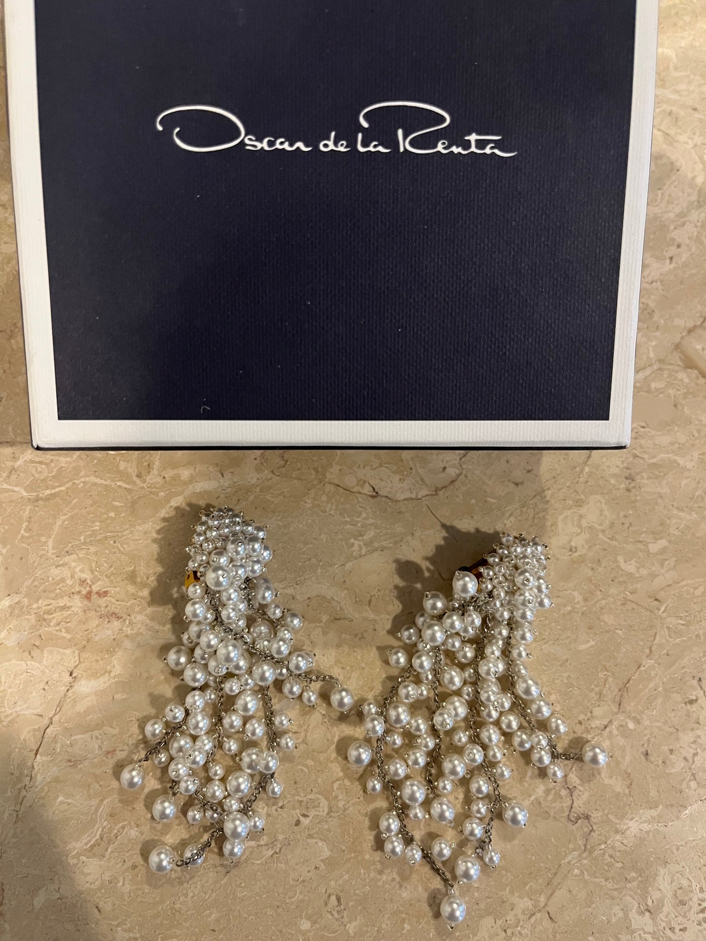 Oscar de la Renta Hanging Pearl Clip-on Earrings