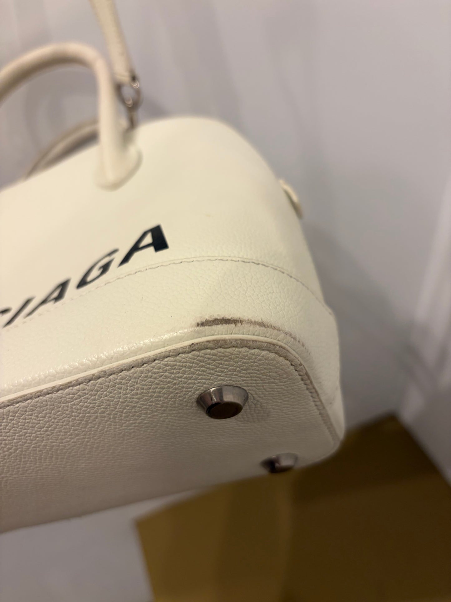 Balenciaga Ville Leather Top Handle Bag White/Black