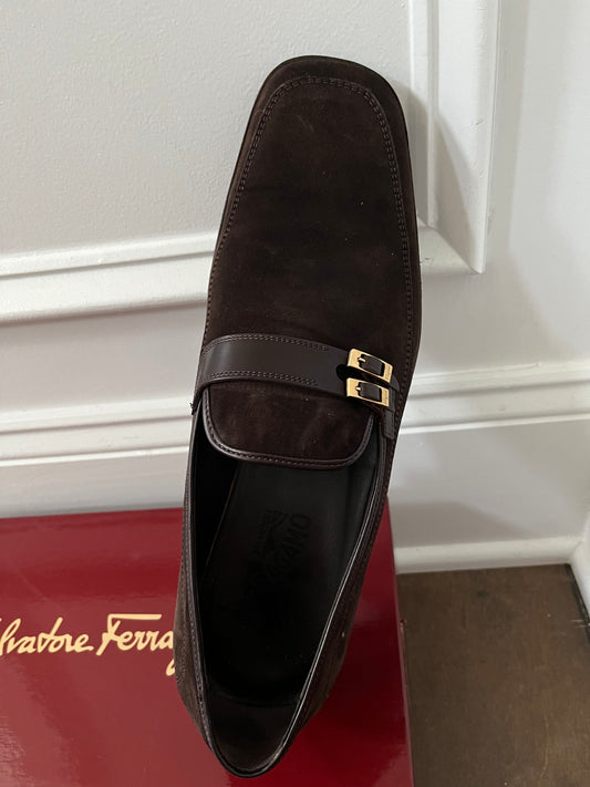Ferragamo Brown Leather Slip-ons with Buckle size 10.5 Men’s