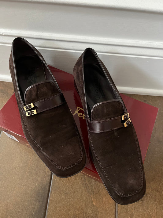 Ferragamo Brown Leather Slip-ons with Buckle size 10.5 Men’s